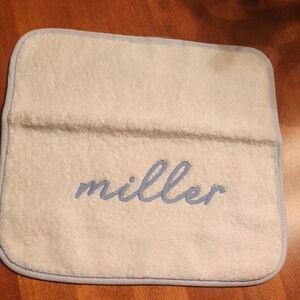 Monogrammed 'Miller' White Wash Towel with Light Blue Trim